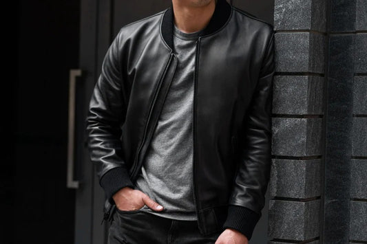 What are features of Leather Bomber Jacket?