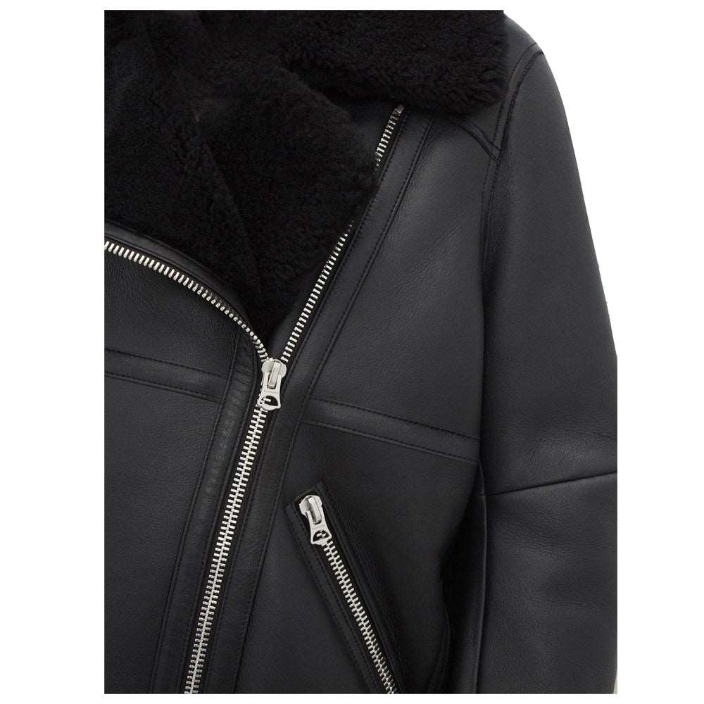 B3 Bomber Shearling Pitch Black Leather Jacket Women