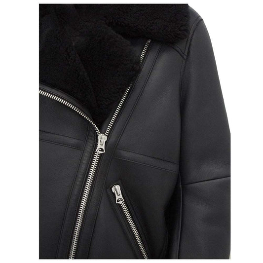 B3 Bomber Shearling Pitch Black Leather Jacket Women