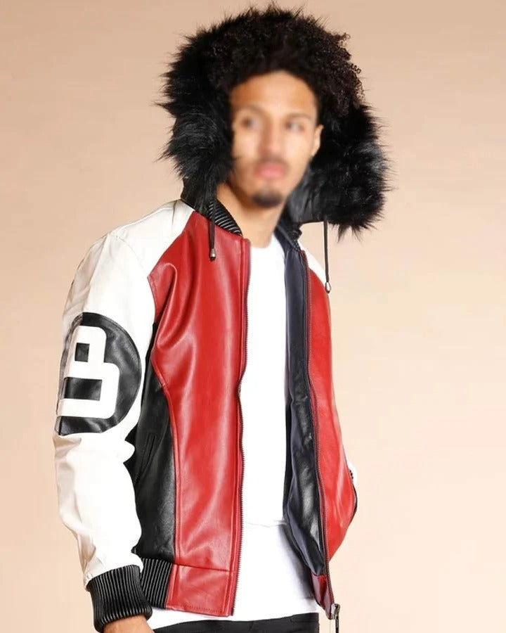 8 Ball Logo Fur Hooded Parka Leather Jacket