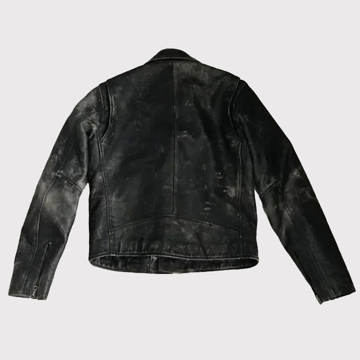 90s Distressed Black Biker Leather Jacket