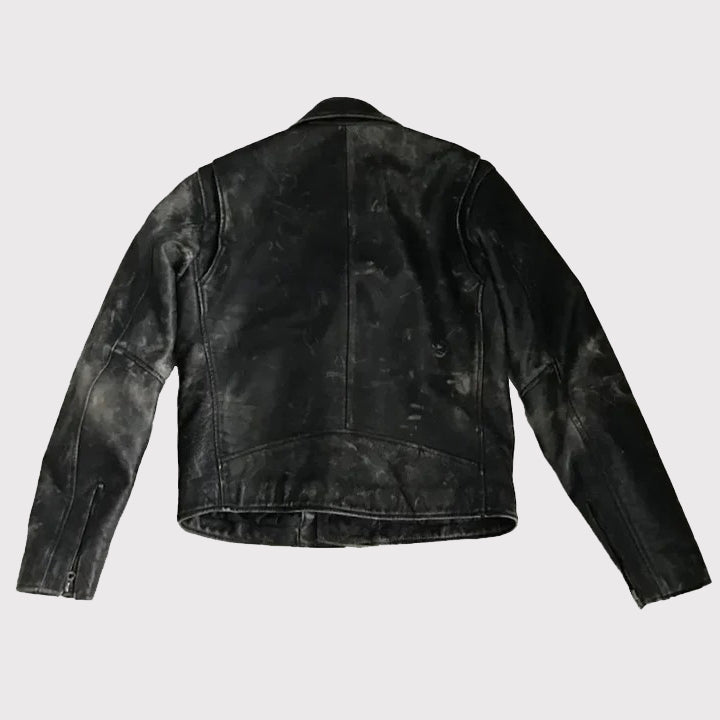 90s Distressed Black Biker Leather Jacket