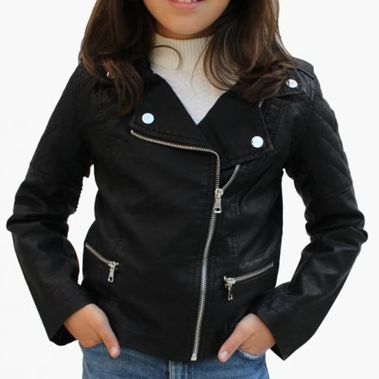 Adorable Quilted Black Leather Kids Jacket Adorable Quilted Black Leather Kids Jacket