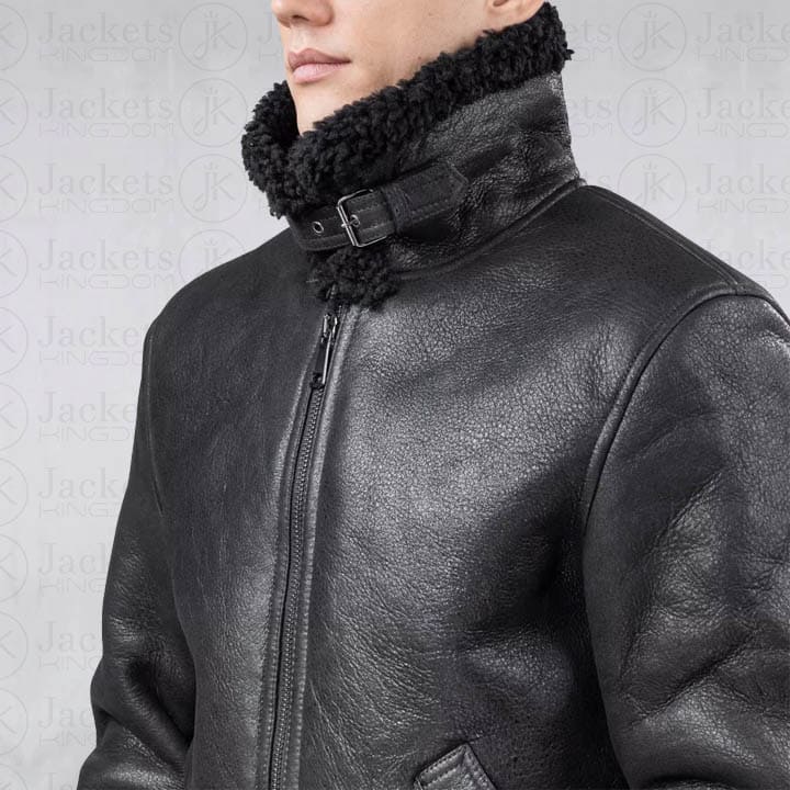 Men Aviator B3 Shearling Leather Jacket in Black