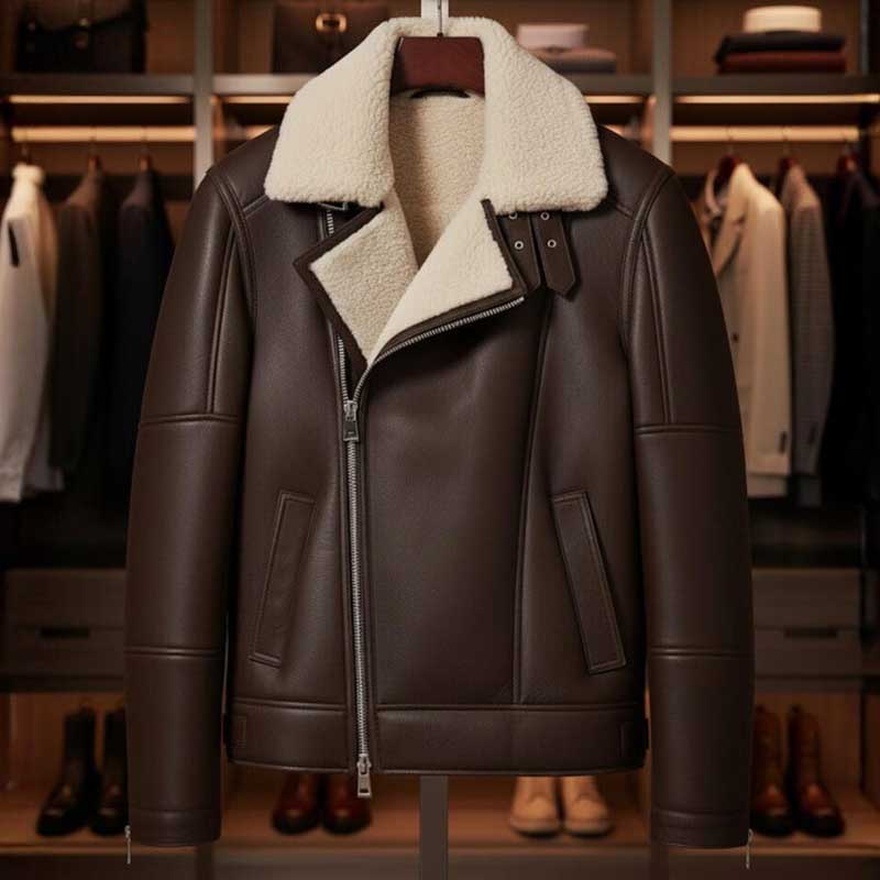B3 bomber jacket with asymmetrical moto zipper and vintage aviator design for men