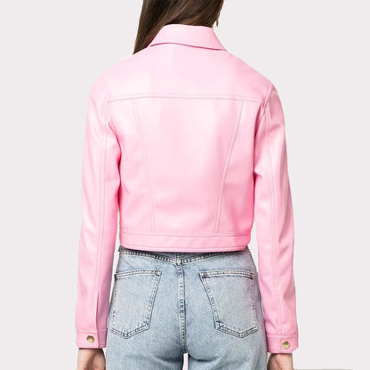 Baby Pink Barbie Summer Leather Jacket for Women