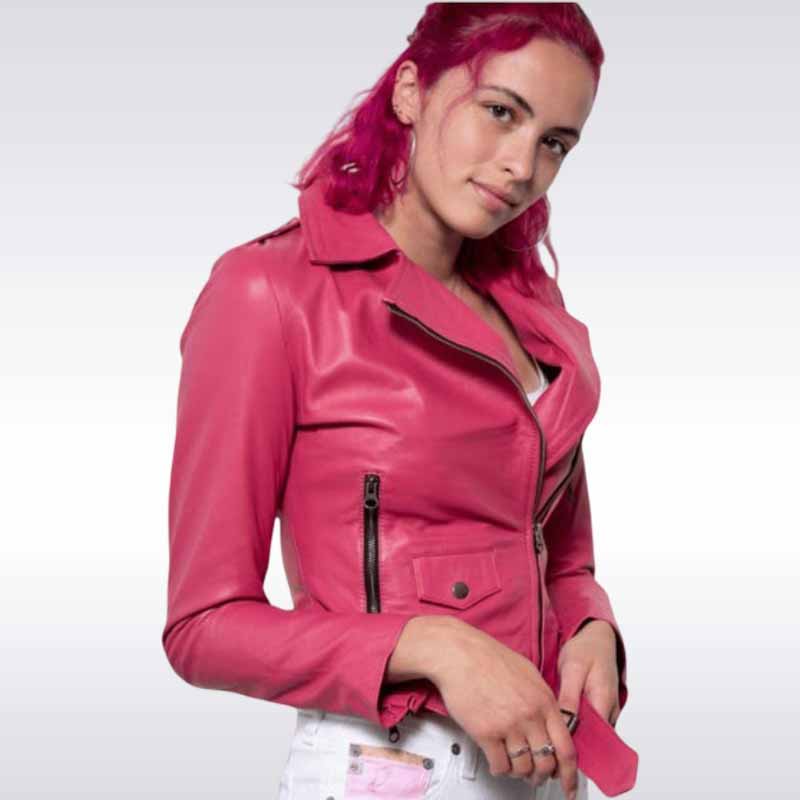Barbie Pink Leather Moto Jacket for Women