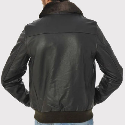 Black Cowhide Leather Aviator Jacket for Men