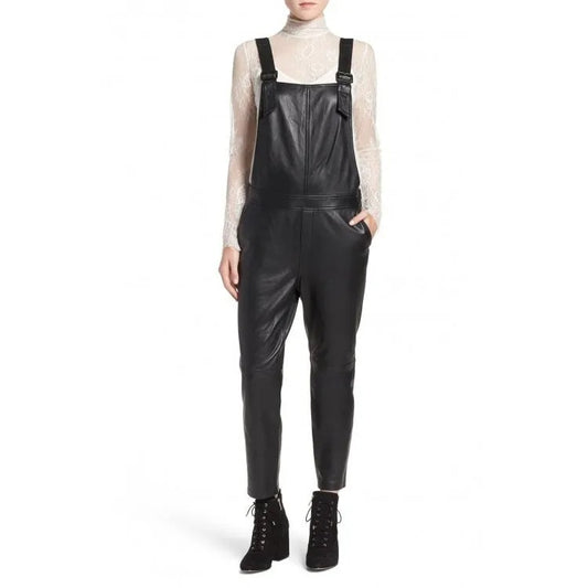 Black Leather Overalls Full Body Ladies Romper - Edgy and Fashion-Forward Black Leather Overalls Full Body Ladies Romper - Edgy and Fashion-Forward