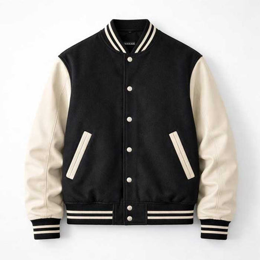 Black BTS World Tour 2026 Wool and Leather Bomber Jacket