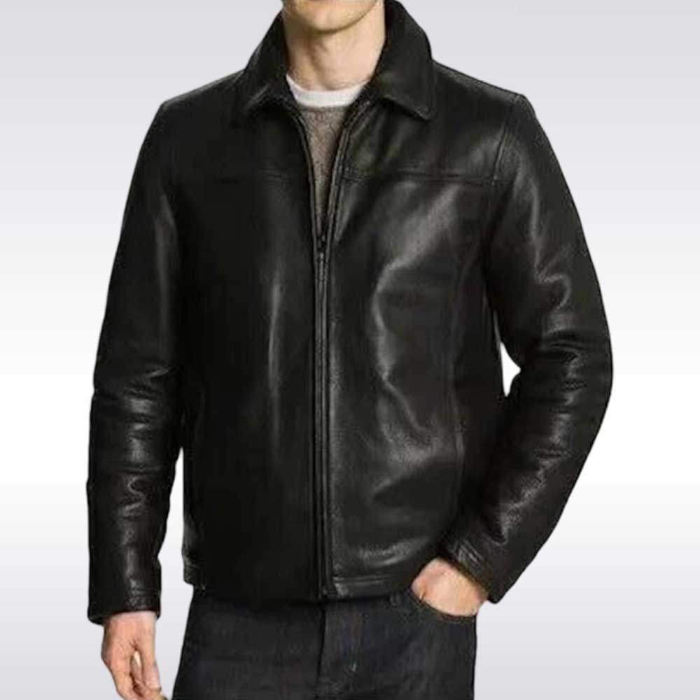 Black Cafe Racer Leather Jacket