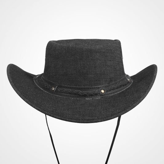Black Denim Cowboy Hat with Braided Leather Band