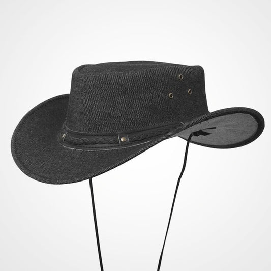 Black Denim Cowboy Hat with Braided Leather Band Black Denim Cowboy Hat with Braided Leather Band