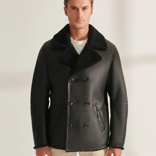 Black Sheepskin Shearling Long Coat