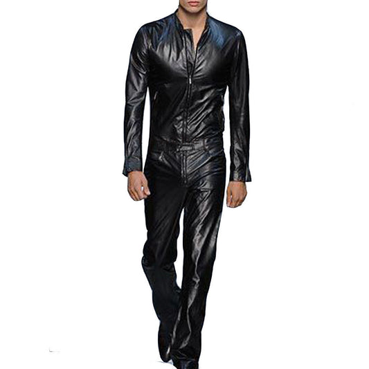 Black Leather Runaway Jumpsuit for Men - Black Jumpsuit