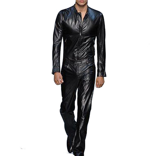 Black Men's Classic Style Leather Runaway Jumpsuit - Iconic Fashion Black Leather Runaway Jumpsuit for Men - Black Jumpsuit