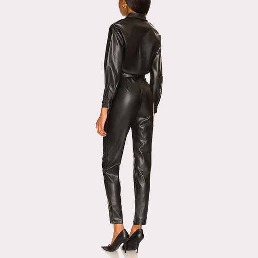 Black Women's Leather Jumpsuit