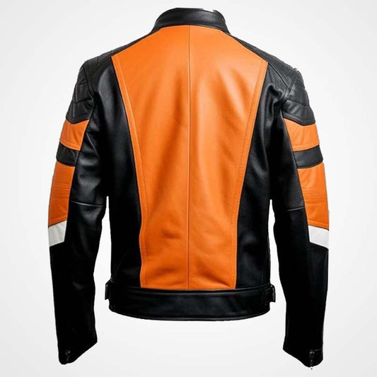 Black and Orange Cowhide Leather Biker Jacket – Custom Fit
