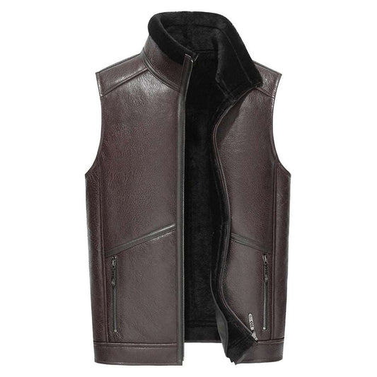 Brown Shearling Sheepskin Leather Vest for Men Brown Shearling Sheepskin Leather Vest for Men