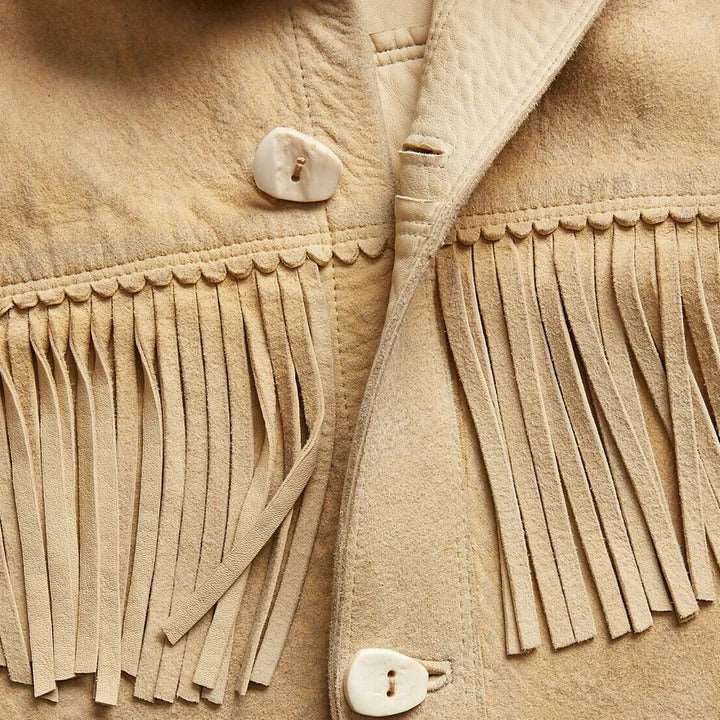 Brown Western Suede Leather Jacket For Men With Fringes