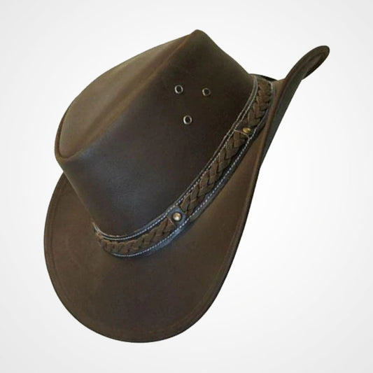 Brown Genuine Leather Braided Hat