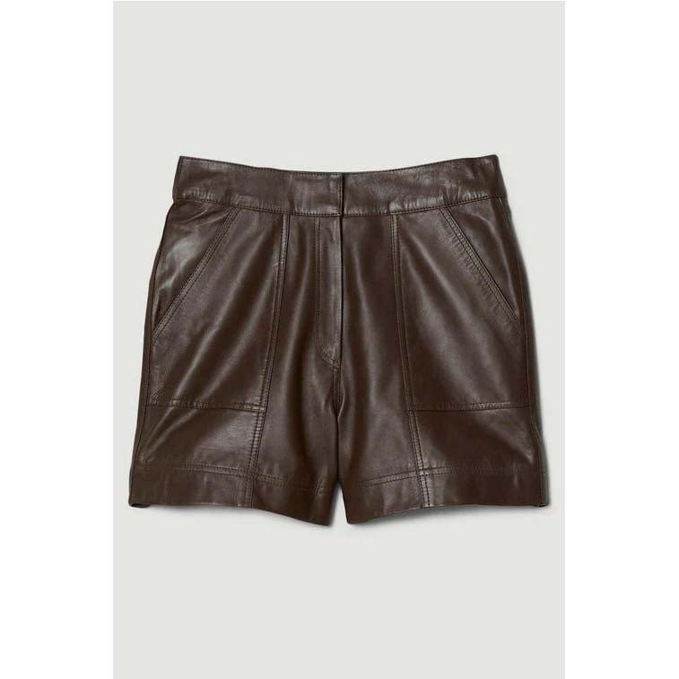 Women's Brown High-Waisted Leather Shorts – Soft Faux Leather Fit