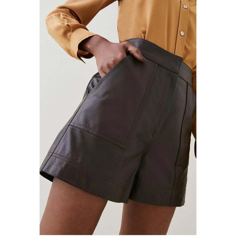 Women's Brown High-Waisted Leather Shorts – Soft Faux Leather Fit