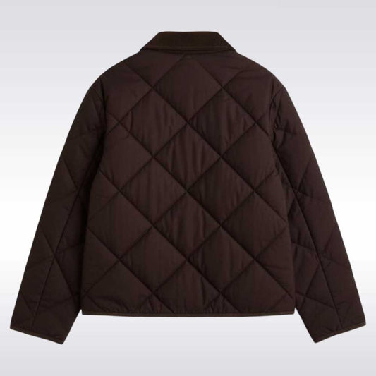 Brown Quilted Cotton Jacket with Corduroy Collar