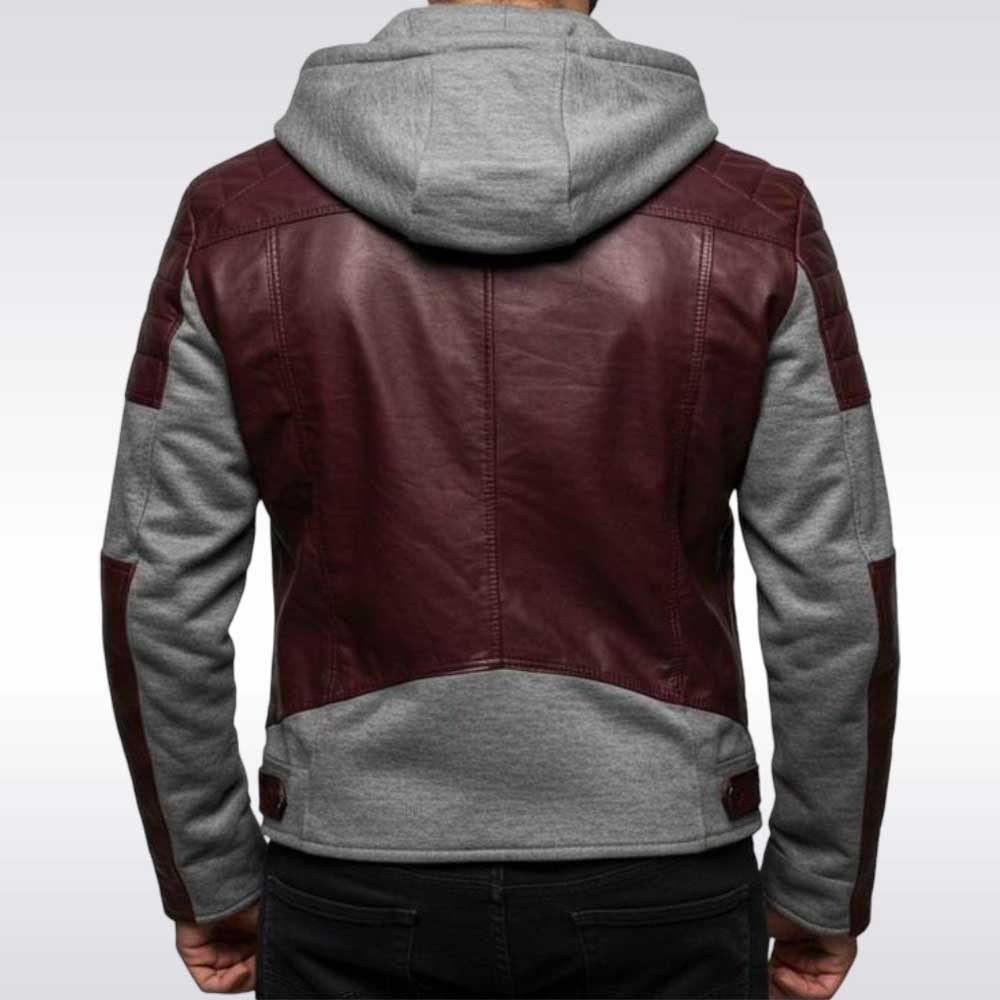 Burgundy Leather Hoodie Jacket for Men