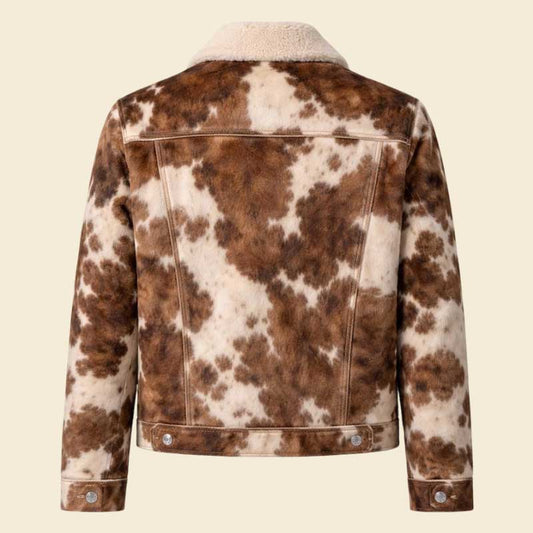 Buy cowhide leather jacket brown white pattern