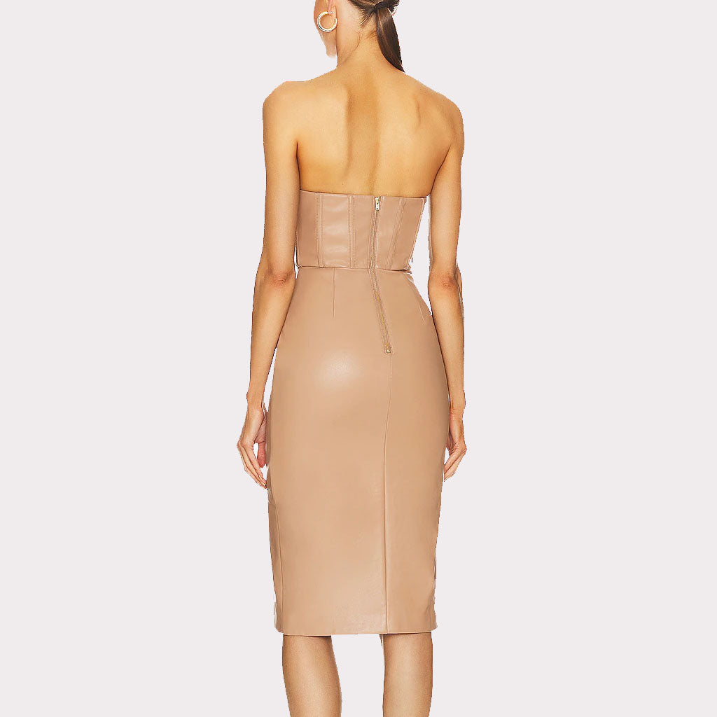 Camel Cutout Leather Dress for Women - Sizzling Style