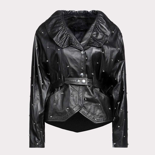 Chic Black Studded Women's Leather Jacket