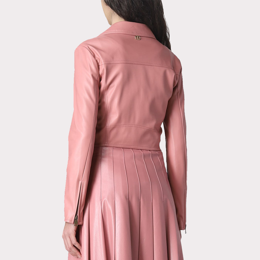 Chic Pink Minimalist Leather Jacket - Patel Collection