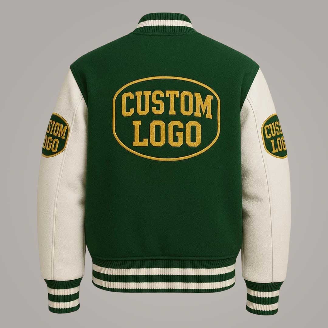 Men's Custom Logo Varsity Jacket with Leather Sleeves