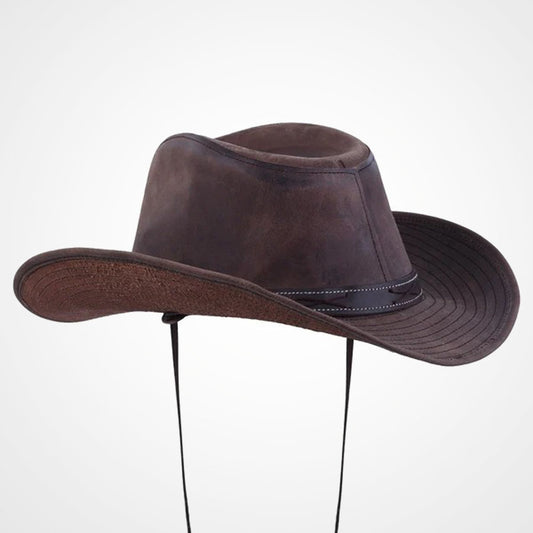 Distressed Brown Leather Outback Hat