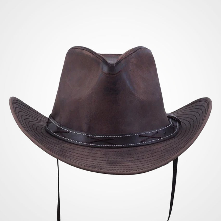 Distressed Brown Leather Outback Hat