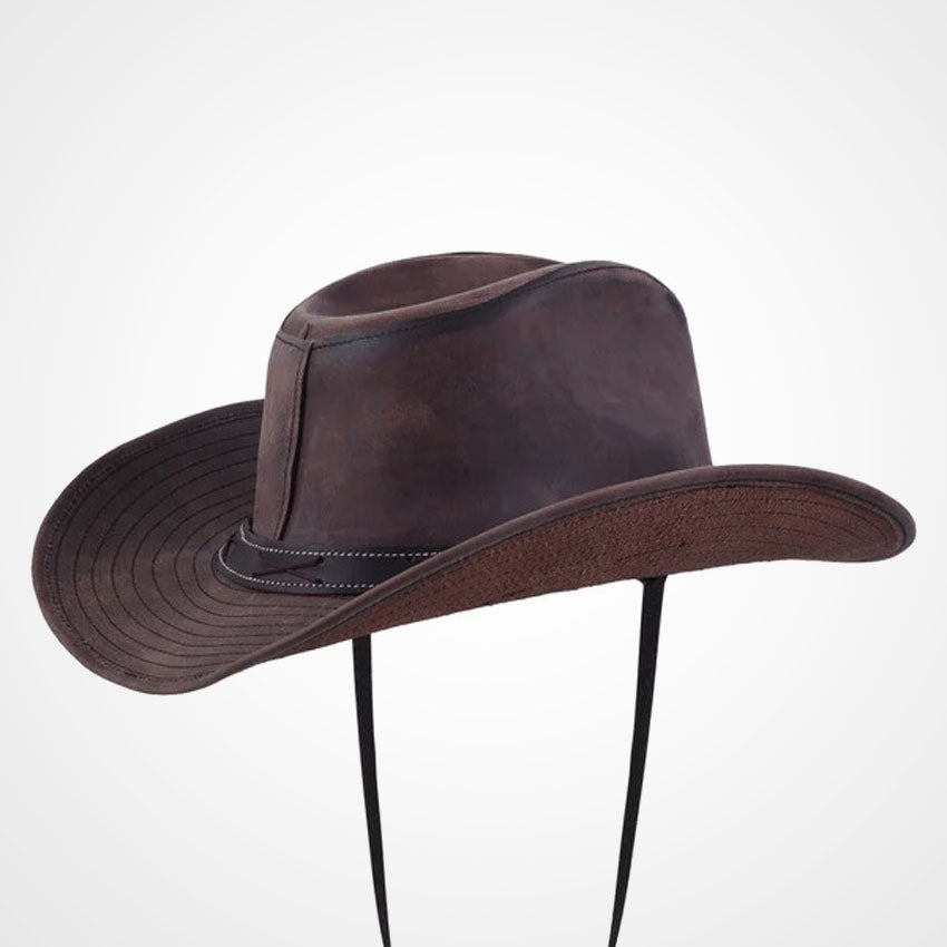 Distressed Brown Leather Outback Hat