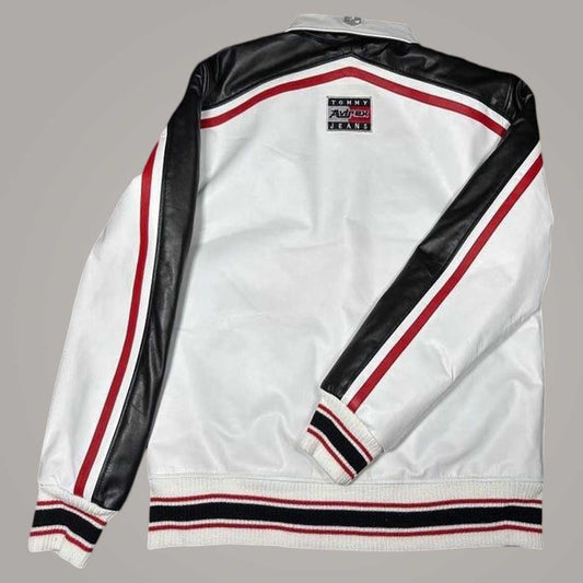 Genuine Sheepskin Leather Bomber with Tommy Jeans and Avirex Embroidered Patches by Jackets Kingdom