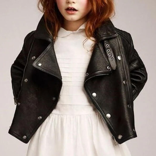 Girls Fashion Real Black Leather Moto Jacket Girls Fashion Real Black Leather Moto Jacket