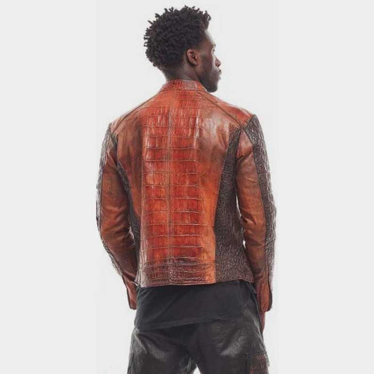 Handmade crocodile skin jacket with authentic scale pattern and gradient ombre finish by Jackets Kingdom