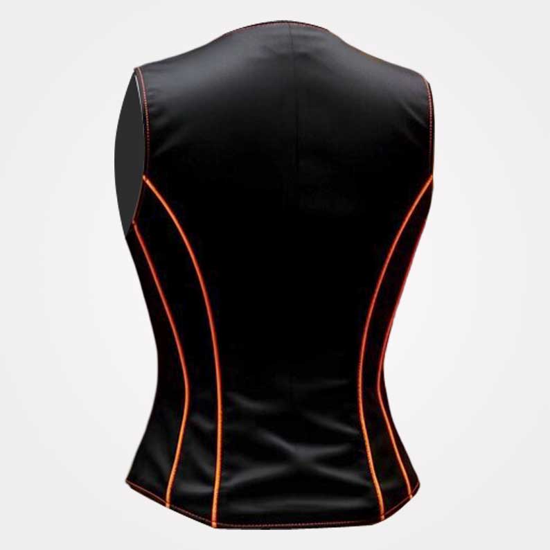Handmade cyberpunk leather vest for women with deep V neckline by Jackets Kingdom