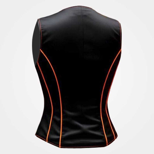 Handmade cyberpunk leather vest for women with deep V neckline by Jackets Kingdom
