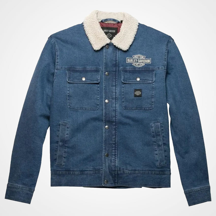 Harley Davidson Blue Denim Jacket with Fur Collar