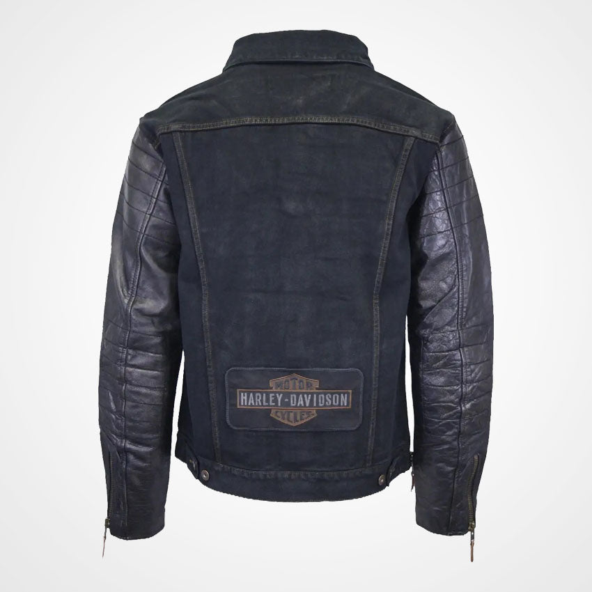 Harley Davidson Denim Jacket with Leather Sleeves