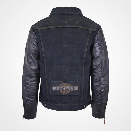 Harley Davidson Denim Jacket with Leather Sleeves