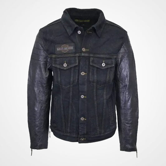 Harley Davidson Denim Jacket with Leather Sleeves Harley Davidson Denim Jacket with Leather Sleeves