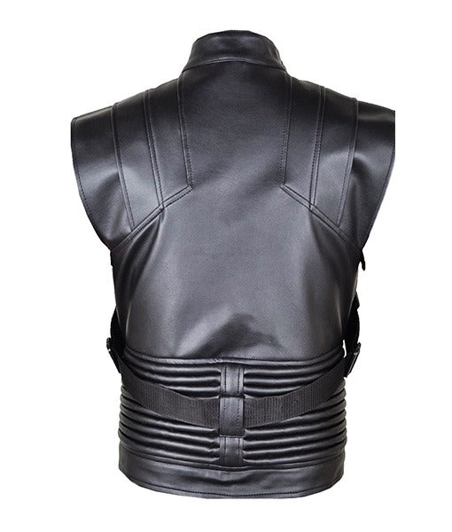 Hawkeye Black and Brown Genuine Leather Vest with Snap Tab Collar