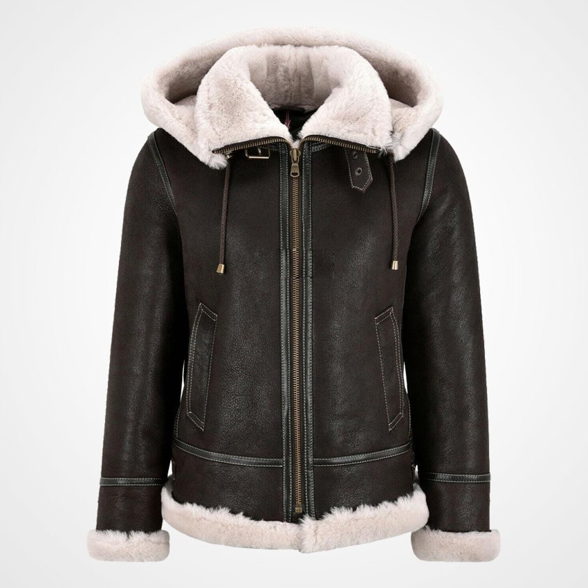 Ladies B3 Sheepskin Bomber Jacket with Detachable Hood
