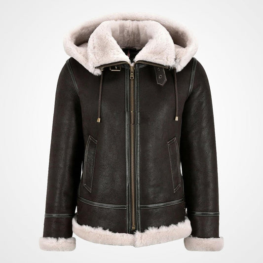 Ladies B3 Sheepskin Bomber Jacket with Detachable Hood Ladies B3 Sheepskin Bomber Jacket with Detachable Hood