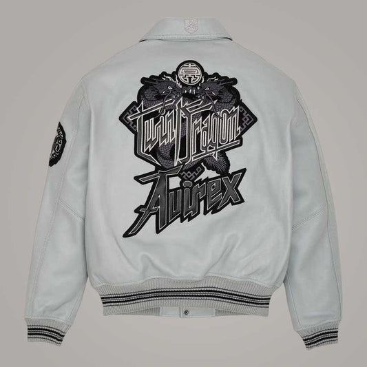 Limited Edition Genuine Sheepskin Bomber with Twin Dragon Embroidery Detail by Jackets Kingdom